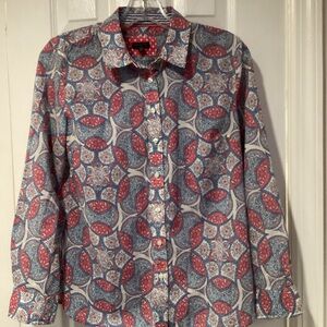Talbots dark pink and Blue print button shirt Women Size Small petite